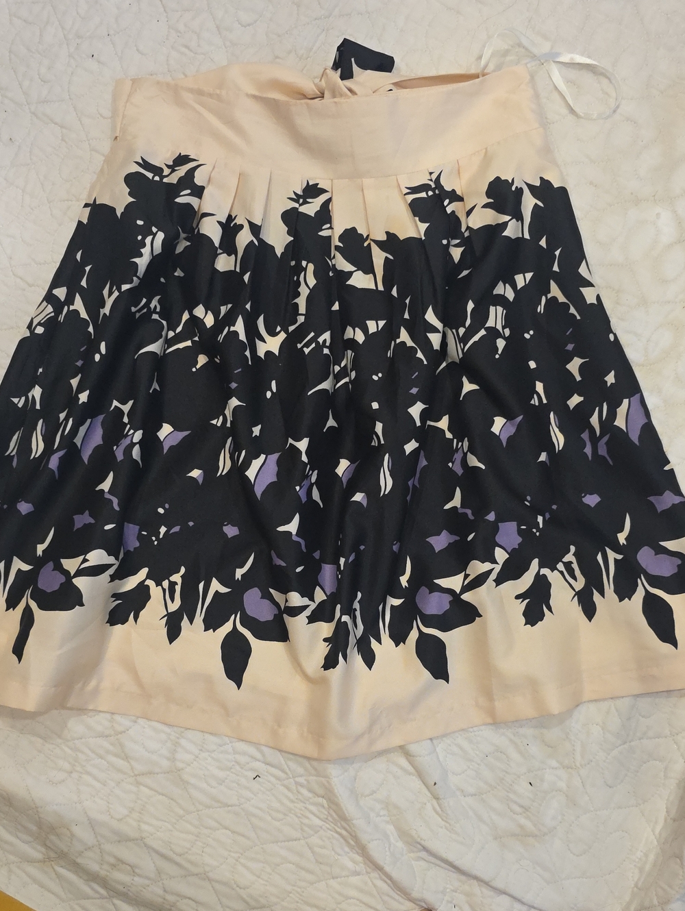Francesca's Collections Cream Skirt with Black and Lavender Floral Border
